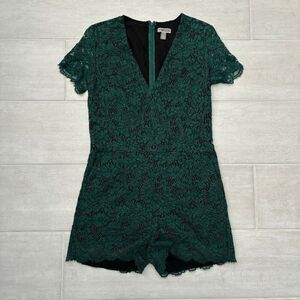 Nordstrom Chelsea28 Romper 6 V-Neck Lace Emerald Green Pockets Shorts Plunge Zip